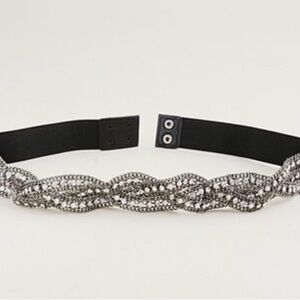 Express Y2K Sparkling Rhinestone Braided Elastic Belt with Snap Closure